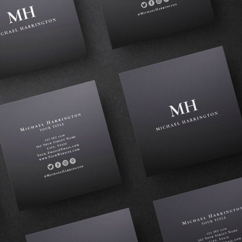 Modern Sleek Cool Monogram Black Gradient Business Square Business Card