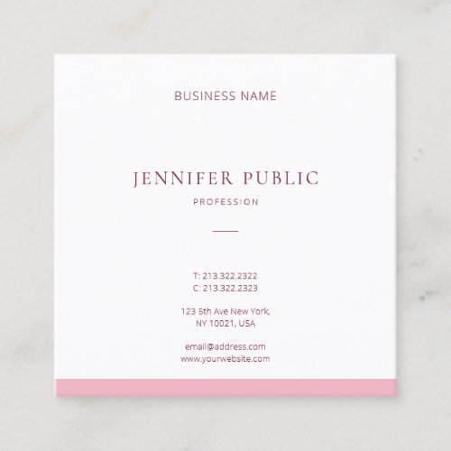 Modern Sleek Design Pink White Plain Sophisticated Square Business Card