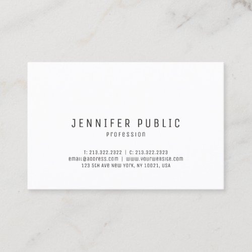 Modern Sleek Design Plain Trendy Elegant White Business Card