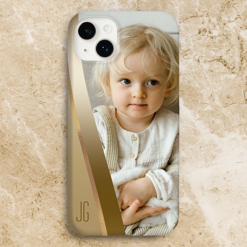Modern Sleek Gold Band Photo wMonogram Case_Mate iPhone 14 Plus Case