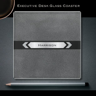 Modern Sleek Gray Executive Desk Glass Coaster