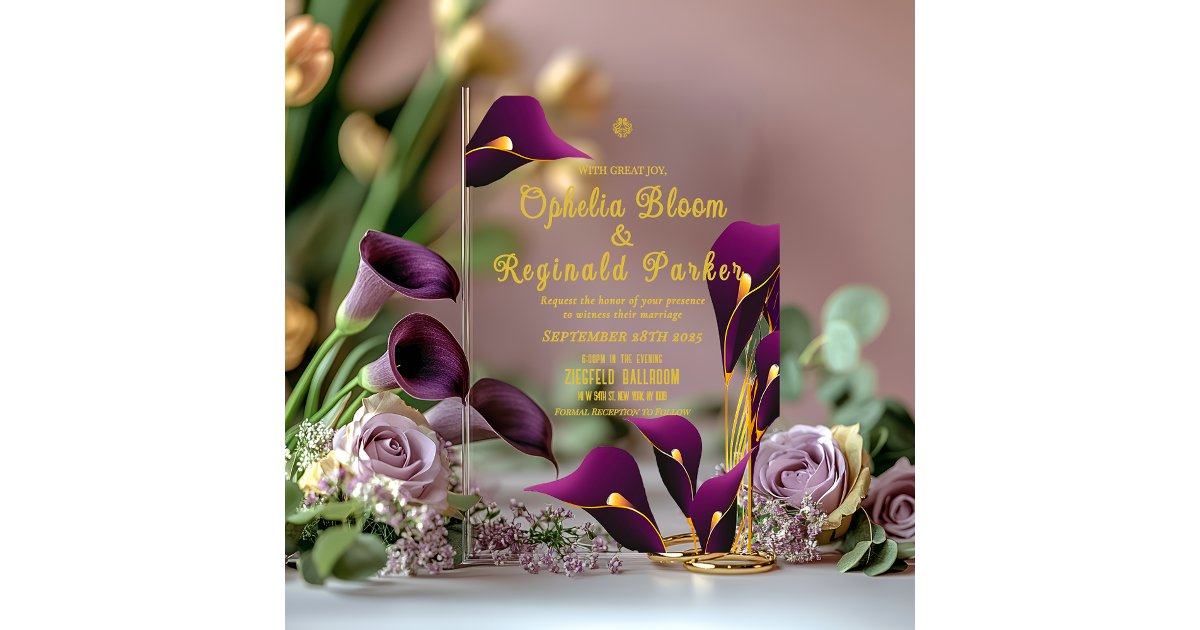 Modern Sleek Violet Purple Calla Lily Wedding Acrylic Invitations | Zazzle