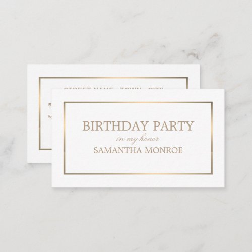 ModernSleek White  Gold Birthday Party Ticket Enclosure Card