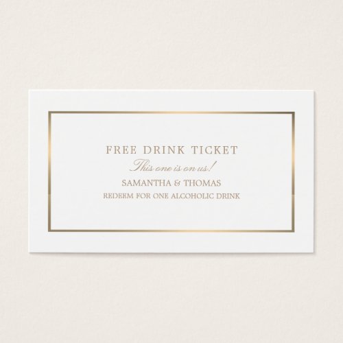 Modern  Sleek White  Gold Free Drink Ticket