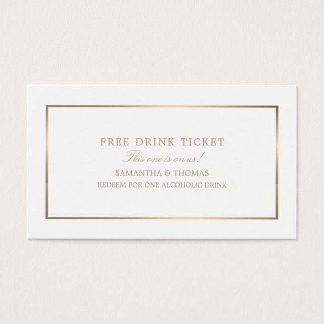 Modern & Sleek, White & Gold, Free Drink Ticket (Front)