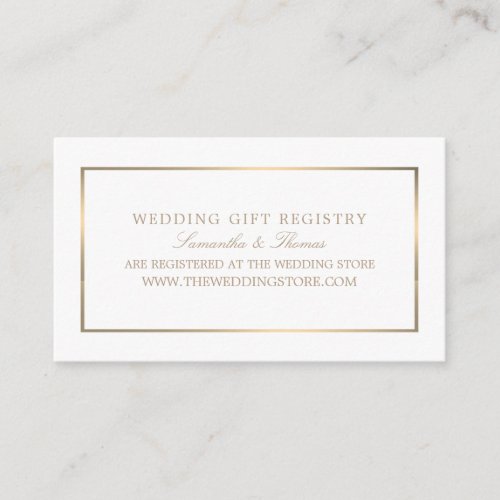 Modern  Sleek White  Gold Gift Registry Enclosure Card