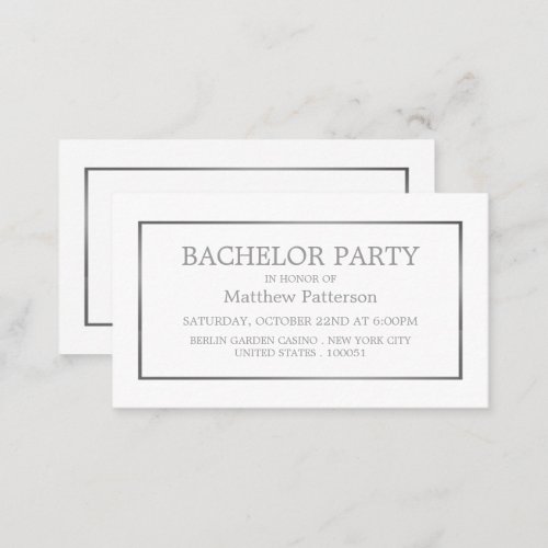 Modern  Sleek WhiteSilver Bachelor Party Ticket