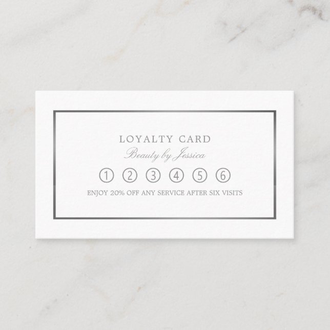 Modern & Sleek, White & Silver, Loyalty Card (Front)