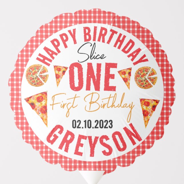 Modern Slice Slice Baby Pizza 1st Birthday Balloon (Front)