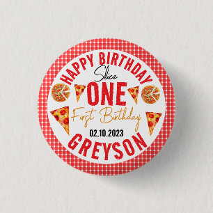 Modern Slice Slice Baby Pizza 1st Birthday Button
