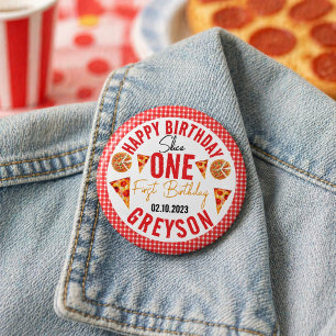 Modern Slice Slice Baby Pizza 1st Birthday Button
