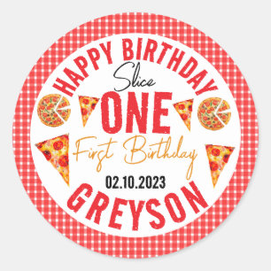 Modern Slice Slice Baby Pizza 1st Birthday Classic Round Sticker