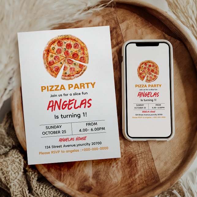 Modern Slice Slice Baby Pizza 1st Birthday Invitation (Creator Uploaded)