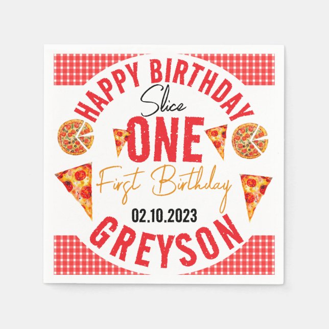 Modern Slice Slice Baby Pizza 1st Birthday Napkins (Front)