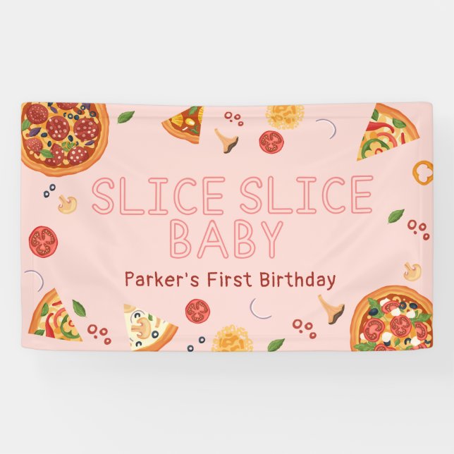Modern Slice Slice Baby Pizza Birthday Banner (Horizontal)