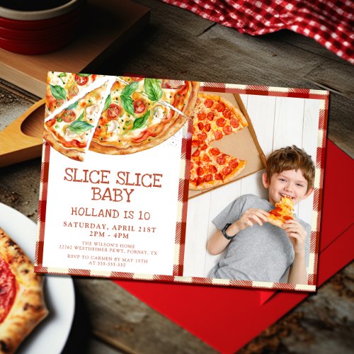 Modern Slice Slice Baby Pizza Birthday Invitation