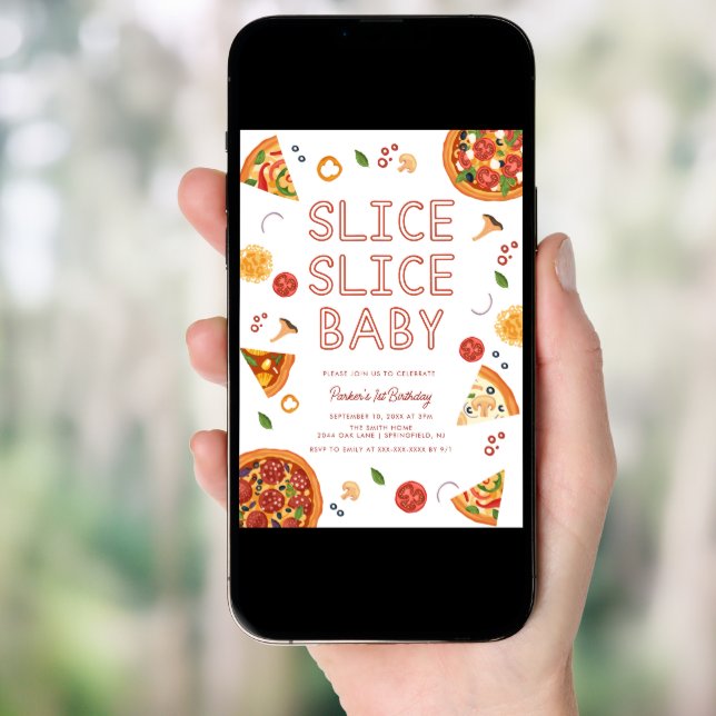 Modern Slice Slice Baby Pizza First Birthday  Invitation (Front Digital)