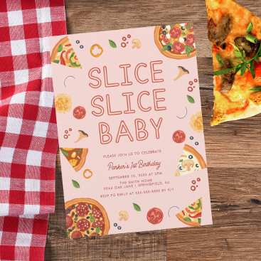 Modern Slice Slice Baby Pizza First Birthday Invitation
