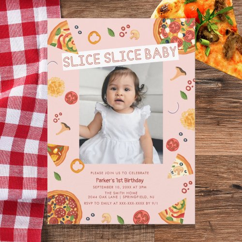 Modern Slice Slice Baby Pizza First Birthday  Invitation