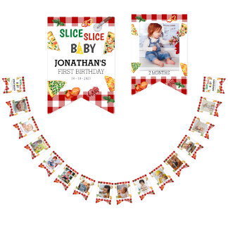 Modern Slice Slice Baby Pizza Photo Milestone Bunting Flags
