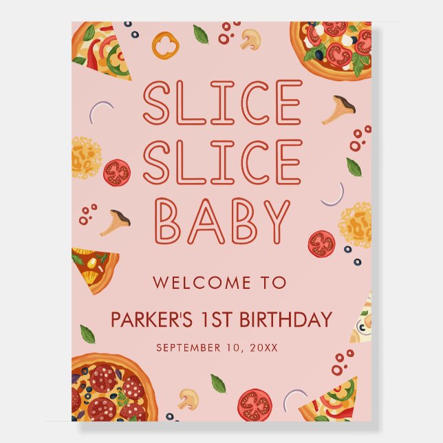 Modern Slice Slice Baby Pizza Welcome Sign (Front)