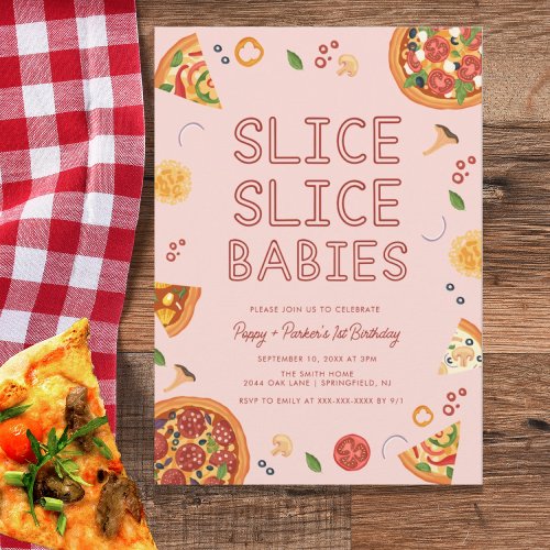 Modern Slice Slice Baby Twins Birthday  Invitation