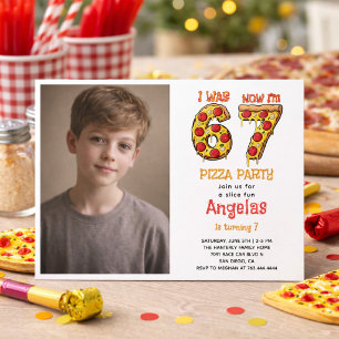 Modern Slice Slice Boy Six Seven Birthday Party Invitation