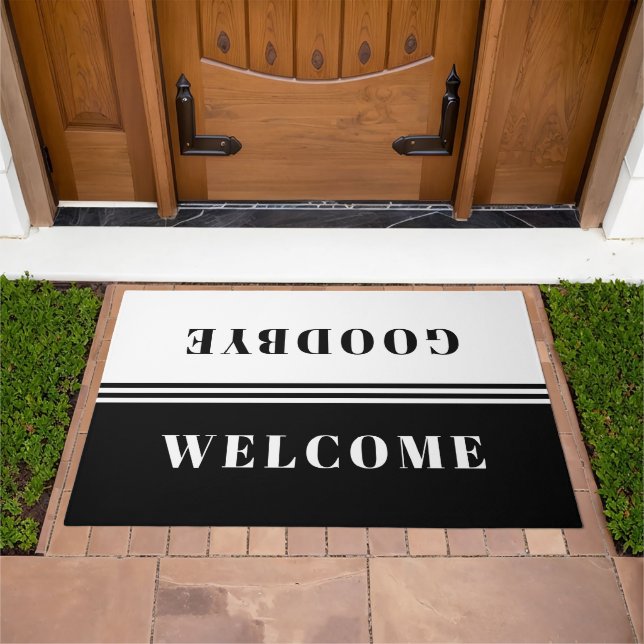Modern Slick Black And White-Welcome Goodbye Doormat (Outdoor)