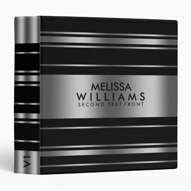 Modern Slick Black & Gray Stripes Pattern 3 Ring Binder (Front/Spine)