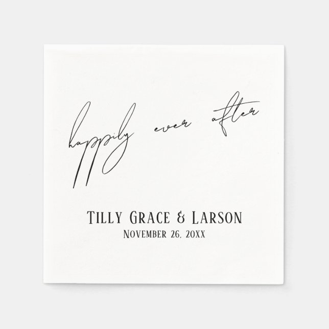 Modern Slim Handwriting Simple Happily Ever After Napkins (Front)