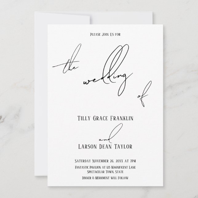 Modern Slim Handwriting Simple The Wedding of Invitation (Front)