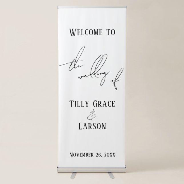 Modern Slim Handwriting Simple Wedding Welcome Retractable Banner (Front)