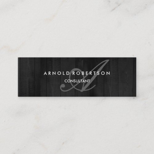 Modern Slim Monogram Trendy Grey Wood Background Mini Business Card