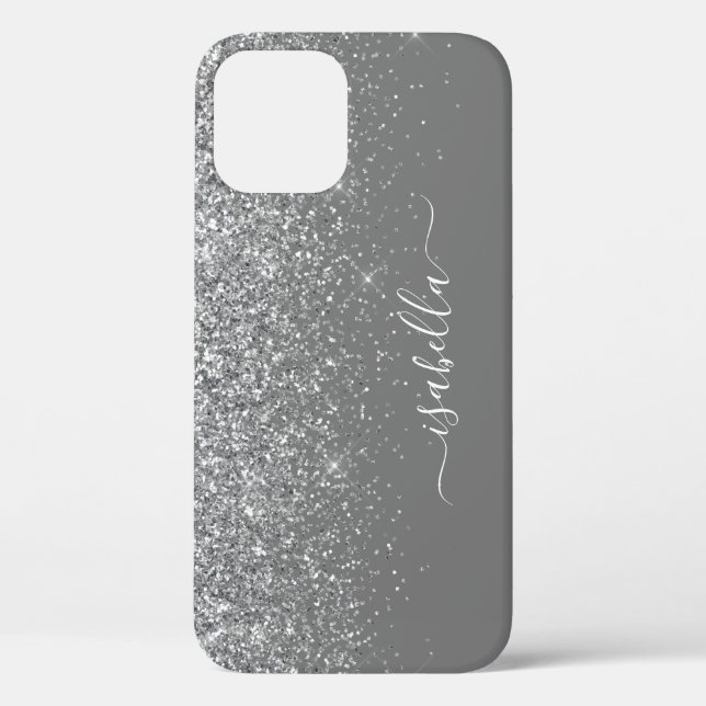Modern Sliver Glitter Elegant Script Name Case-Mate iPhone Case (Back)