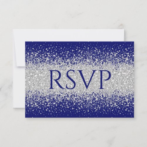 Modern Sliver Glitter on Royal Blue RSVP Card