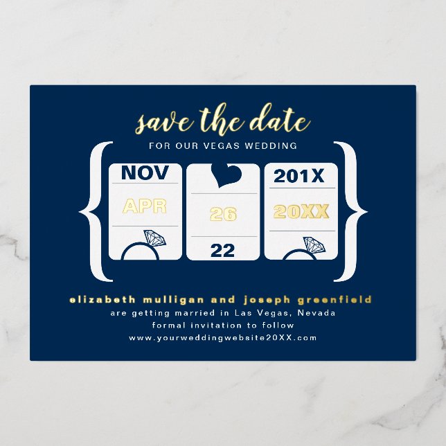 Modern Slot Machine Wedding Save the Date Foil Inv Invitation (Front)