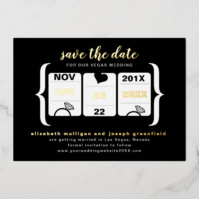 Modern Slot Machine Wedding Save the Date Foil  Invitation (Front)