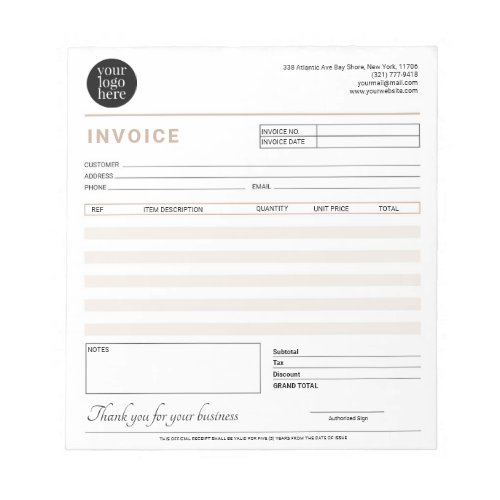 Modern Small Business Invoice Sales Receipt Beige Notepad