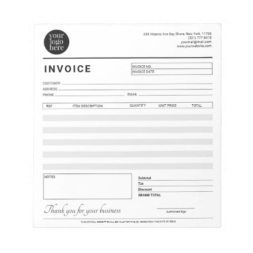 Modern Small Business Invoice Sales Receipt Gray Notepad