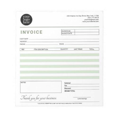 Modern Small Business Invoice Sales Receipt Green Notepad