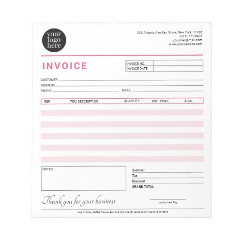 Modern Small Business Invoice Sales Receipt Notepad