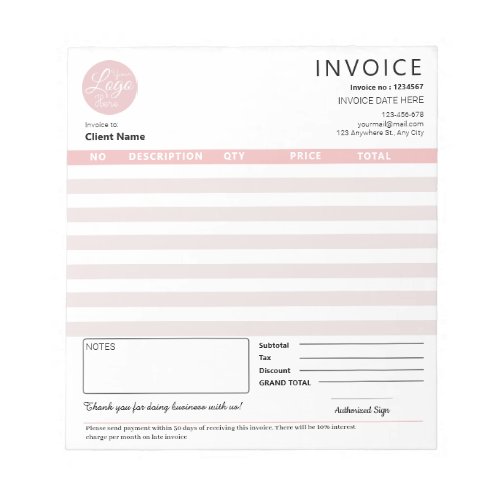 Modern Small Business Invoice Sales Receipt Pink Notepad