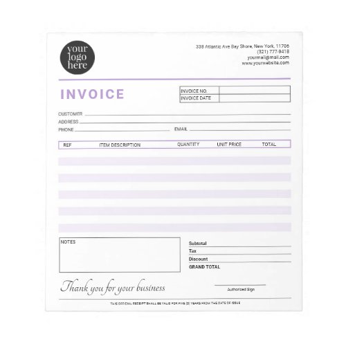 Modern Small Business Invoice Sales Receipt Purple Notepad