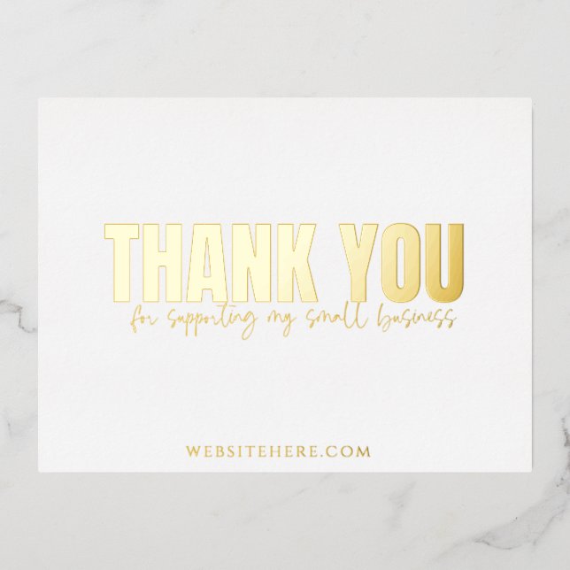 Modern small business thank you card, gold foil foil invitation postcard (Front)