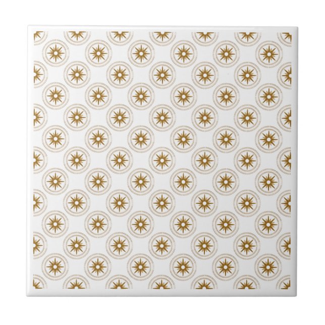 Modern Small Gold Star Medallion Pattern Ceramic Tile (Front)