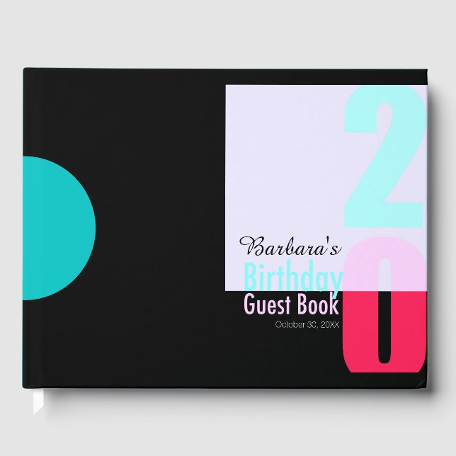 Modern Smart 20th Birthday Party Guest Book (Front)