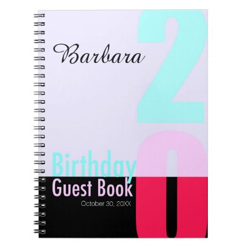 Modern Smart 20th Birthday Party Guestbook NB Notebook