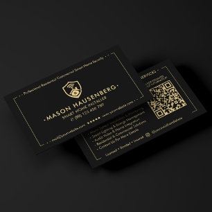 Modern Smart Home Security Installer Black Business Card