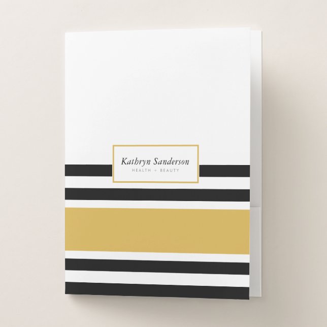 MODERN SMART STRIPED PATTERN stylish black gold 2 Pocket Folder (Front)