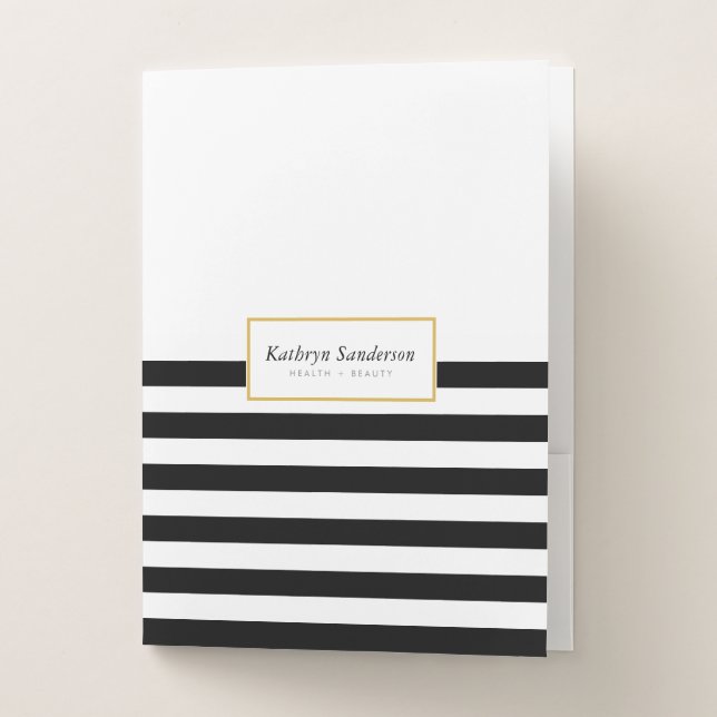 MODERN SMART STRIPED PATTERN stylish black gold Pocket Folder (Front)